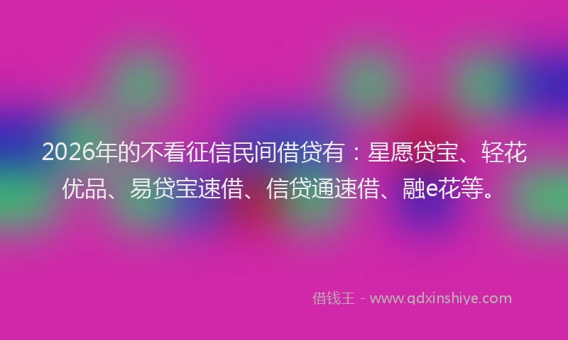 2026年的不看征信民间借贷有：星愿贷宝、轻花优品、易贷宝速借、信贷通速借、融e花等。
