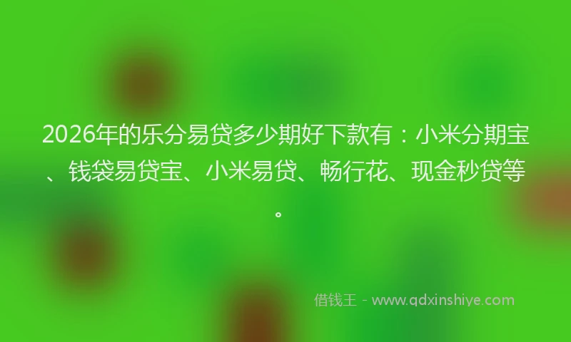 2026年的乐分易贷多少期好下款有：小米分期宝、钱袋易贷宝、小米易贷、畅行花、现金秒贷等。