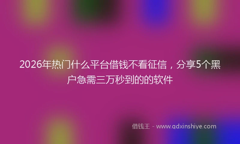 2026年热门什么平台借钱不看征信，分享5个黑户急需三万秒到的的软件