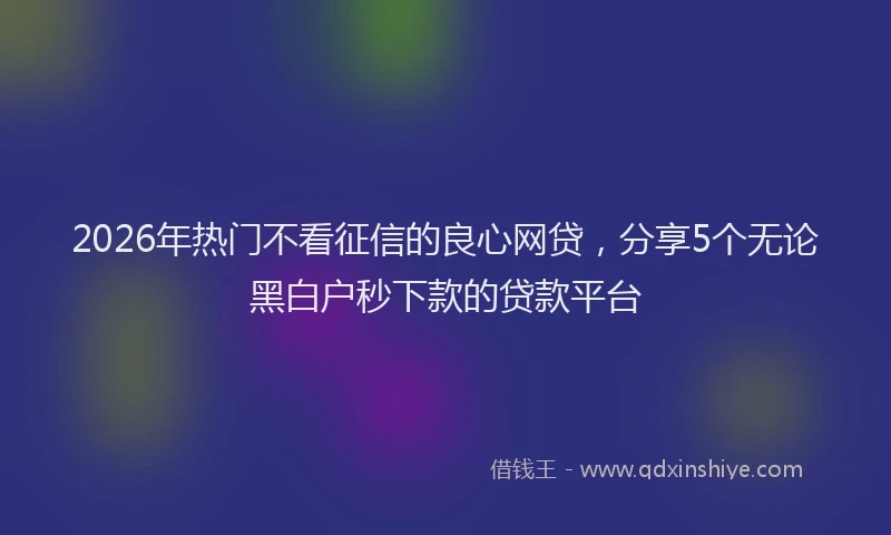 2026年热门不看征信的良心网贷，分享5个无论黑白户秒下款的贷款平台