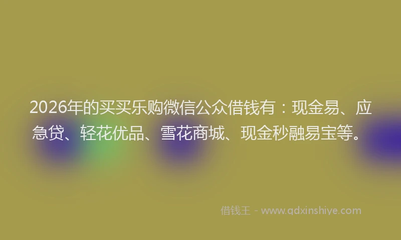 2026年的买买乐购微信公众借钱有：现金易、应急贷、轻花优品、雪花商城、现金秒融易宝等。