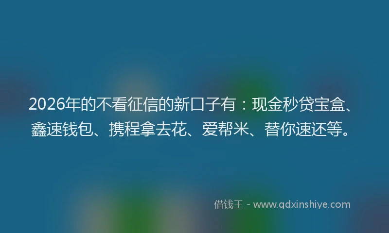 2026年的不看征信的新口子有：现金秒贷宝盒、鑫速钱包、携程拿去花、爱帮米、替你速还等。