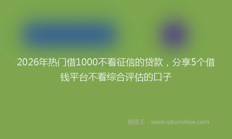 2026年热门借1000不看征信的贷款，分享5个借钱平台不看综合评估的口子