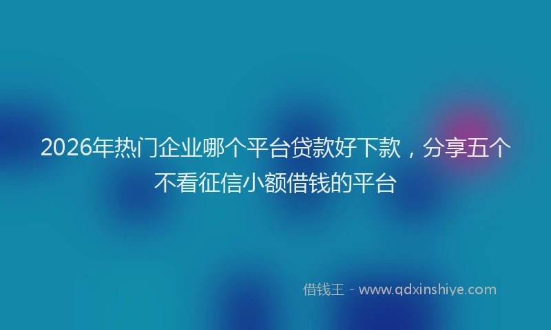 2026年热门企业哪个平台贷款好下款，分享五个不看征信小额借钱的平台