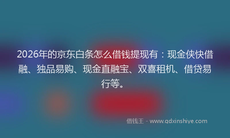 2026年的京东白条怎么借钱提现有：现金侠快借融、独品易购、现金直融宝、双喜租机、借贷易行等。