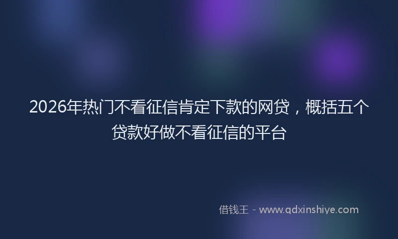 2026年热门不看征信肯定下款的网贷，概括五个贷款好做不看征信的平台
