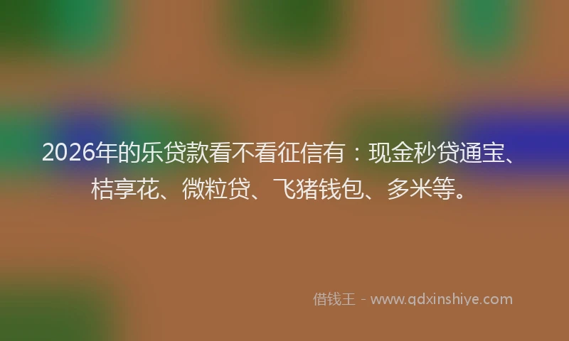 2026年的乐贷款看不看征信有：现金秒贷通宝、桔享花、微粒贷、飞猪钱包、多米等。