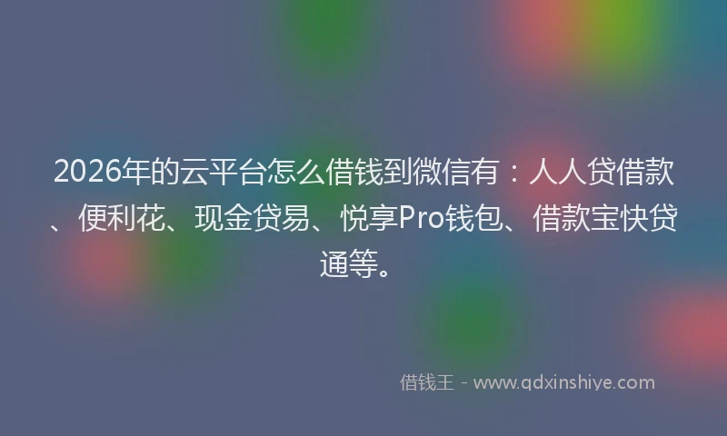 2026年的云平台怎么借钱到微信有：人人贷借款、便利花、现金贷易、悦享Pro钱包、借款宝快贷通等。