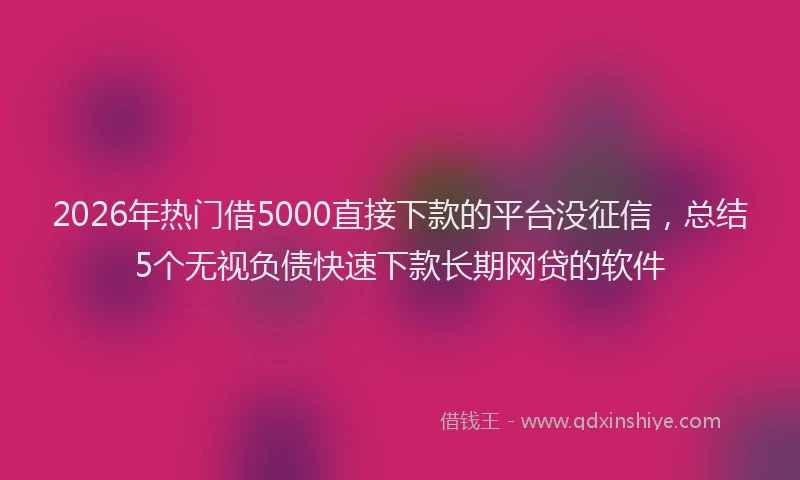 2026年热门借5000直接下款的平台没征信，总结5个无视负债快速下款长期网贷的软件