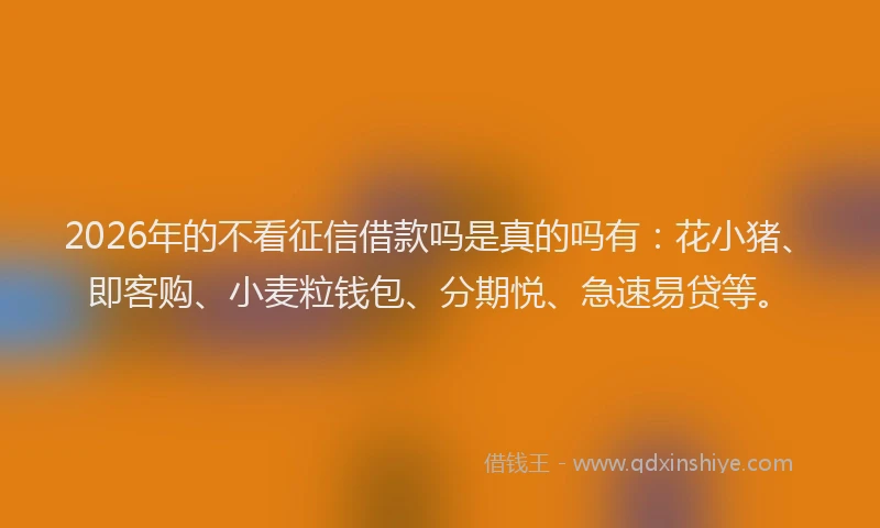 2026年的不看征信借款吗是真的吗有：花小猪、即客购、小麦粒钱包、分期悦、急速易贷等。