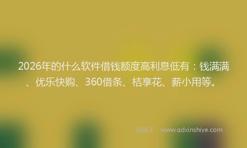 2026年的什么软件借钱额度高利息低有：钱满满、优乐快购、360借条、桔享花、薪小用等。