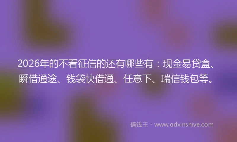 2026年的不看征信的还有哪些有：现金易贷盒、瞬借通途、钱袋快借通、任意下、瑞信钱包等。