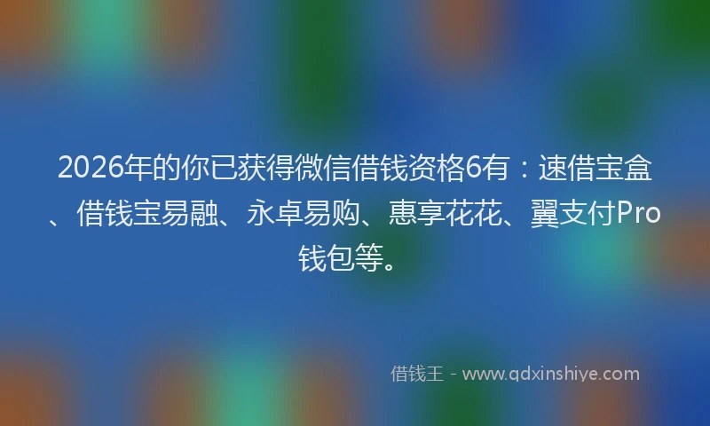 2026年的你已获得微信借钱资格6有：速借宝盒、借钱宝易融、永卓易购、惠享花花、翼支付Pro钱包等。