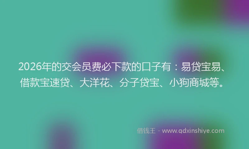 2026年的交会员费必下款的口子有：易贷宝易、借款宝速贷、大洋花、分子贷宝、小狗商城等。