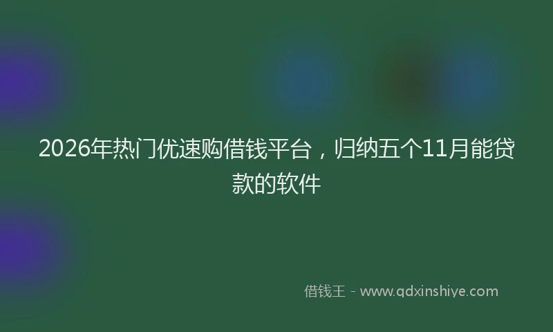 2026年热门优速购借钱平台，归纳五个11月能贷款的软件