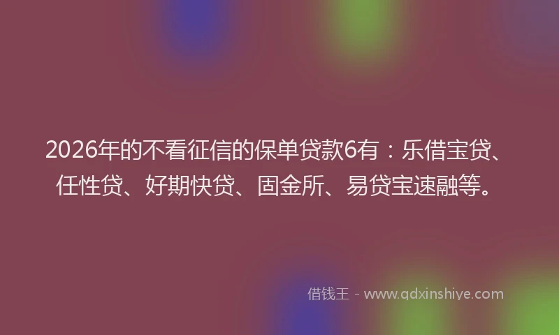 2026年的不看征信的保单贷款6有：乐借宝贷、任性贷、好期快贷、固金所、易贷宝速融等。