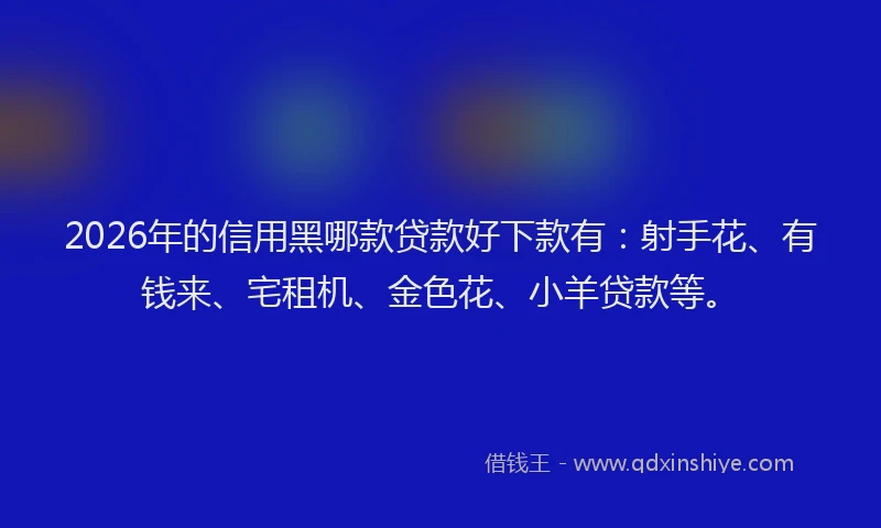 2026年的信用黑哪款贷款好下款有：射手花、有钱来、宅租机、金色花、小羊贷款等。