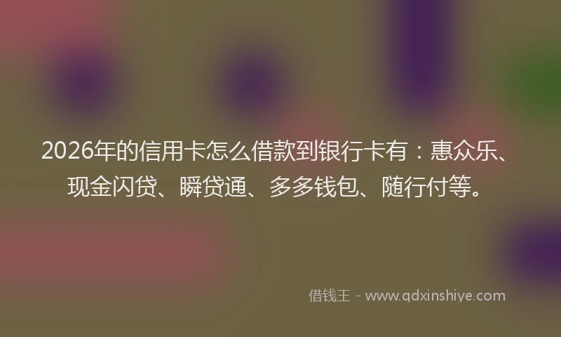 2026年的信用卡怎么借款到银行卡有：惠众乐、现金闪贷、瞬贷通、多多钱包、随行付等。