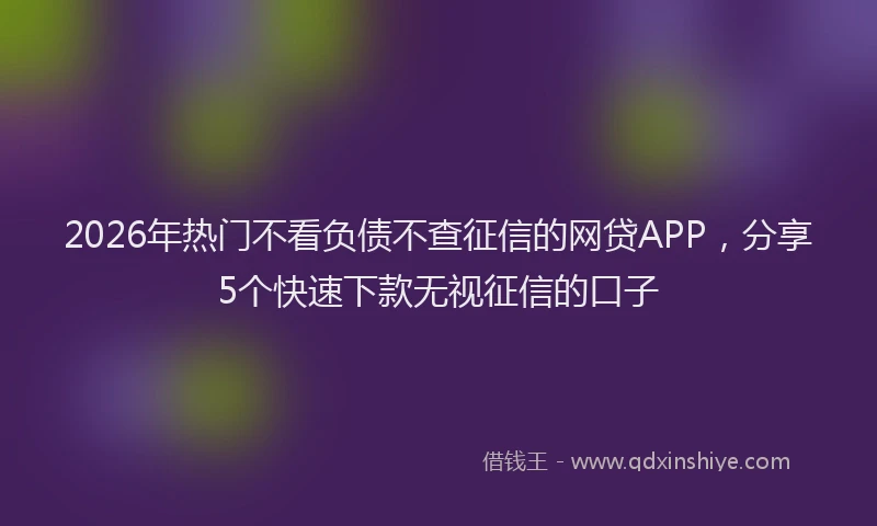 2026年热门不看负债不查征信的网贷APP，分享5个快速下款无视征信的口子