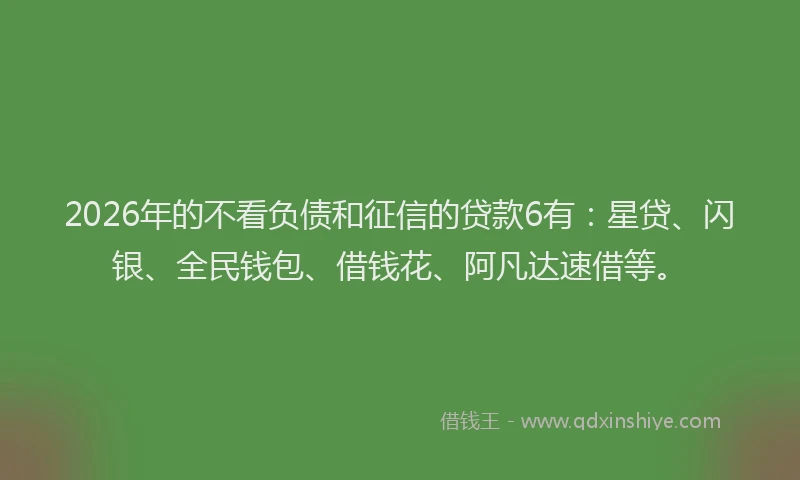2026年的不看负债和征信的贷款6有：星贷、闪银、全民钱包、借钱花、阿凡达速借等。