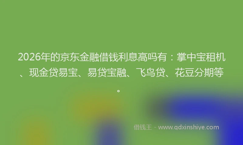 2026年的京东金融借钱利息高吗有：掌中宝租机、现金贷易宝、易贷宝融、飞鸟贷、花豆分期等。