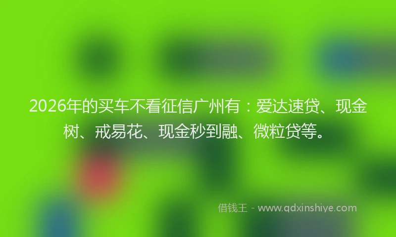 2026年的买车不看征信广州有：爱达速贷、现金树、戒易花、现金秒到融、微粒贷等。