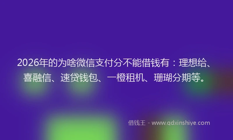 2026年的为啥微信支付分不能借钱有：理想给、喜融信、速贷钱包、一橙租机、珊瑚分期等。
