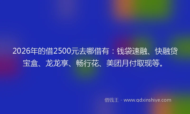 2026年的借2500元去哪借有：钱袋速融、快融贷宝盒、龙龙享、畅行花、美团月付取现等。