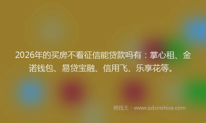 2026年的买房不看征信能贷款吗有：掌心租、金诺钱包、易贷宝融、信用飞、乐享花等。