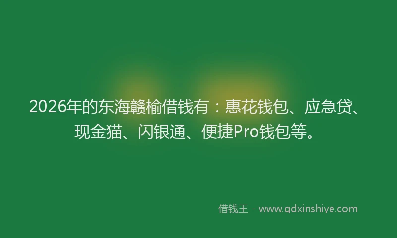 2026年的东海赣榆借钱有：惠花钱包、应急贷、现金猫、闪银通、便捷Pro钱包等。