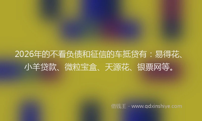 2026年的不看负债和征信的车抵贷有：易得花、小羊贷款、微粒宝盒、天源花、银票网等。