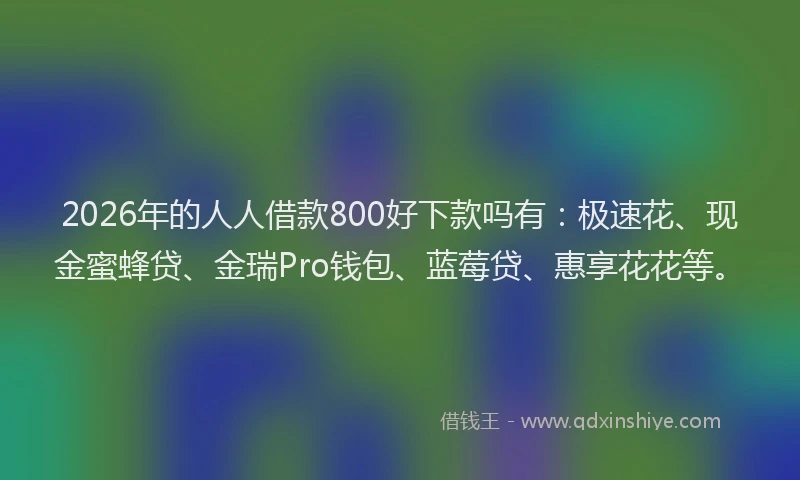 2026年的人人借款800好下款吗有：极速花、现金蜜蜂贷、金瑞Pro钱包、蓝莓贷、惠享花花等。