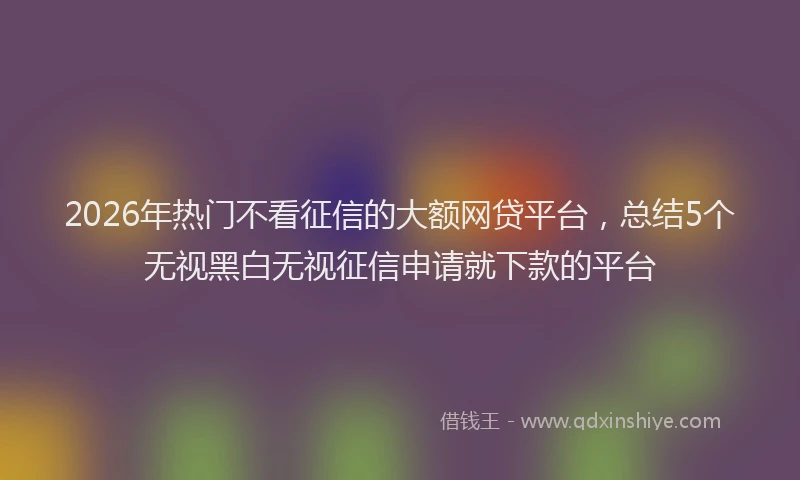 2026年热门不看征信的大额网贷平台，总结5个无视黑白无视征信申请就下款的平台