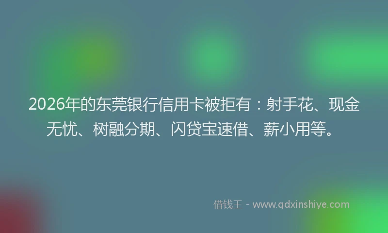 2026年的东莞银行信用卡被拒有：射手花、现金无忧、树融分期、闪贷宝速借、薪小用等。