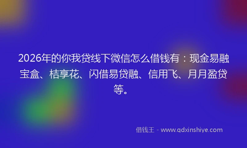 2026年的你我贷线下微信怎么借钱有：现金易融宝盒、桔享花、闪借易贷融、信用飞、月月盈贷等。