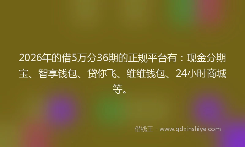 2026年的借5万分36期的正规平台有：现金分期宝、智享钱包、贷你飞、维维钱包、24小时商城等。