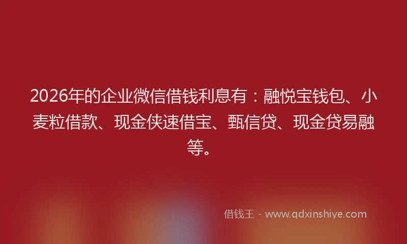 2026年的企业微信借钱利息有：融悦宝钱包、小麦粒借款、现金侠速借宝、甄信贷、现金贷易融等。