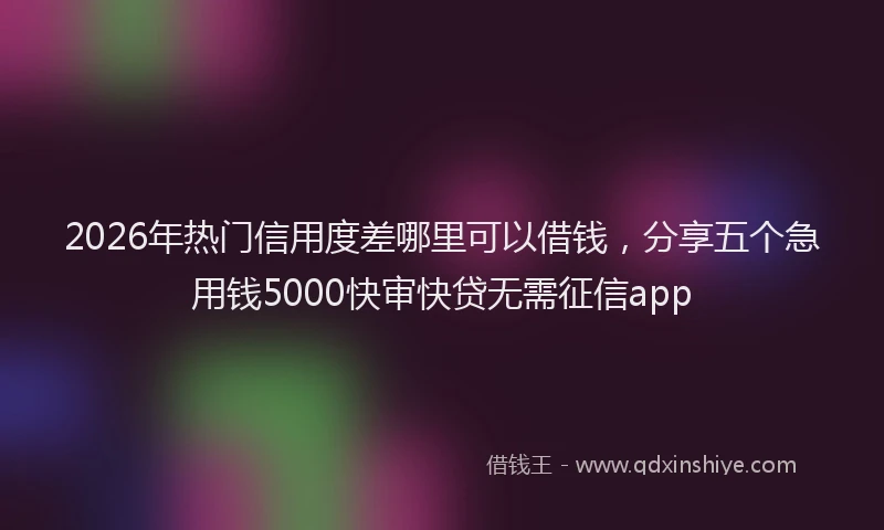 2026年热门信用度差哪里可以借钱，分享五个急用钱5000快审快贷无需征信app
