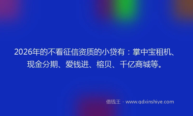 2026年的不看征信资质的小贷有：掌中宝租机、现金分期、爱钱进、榕贝、千亿商城等。