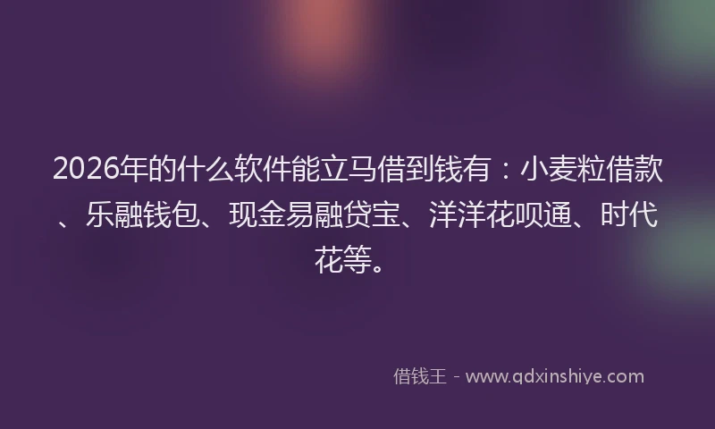 2026年的什么软件能立马借到钱有：小麦粒借款、乐融钱包、现金易融贷宝、洋洋花呗通、时代花等。