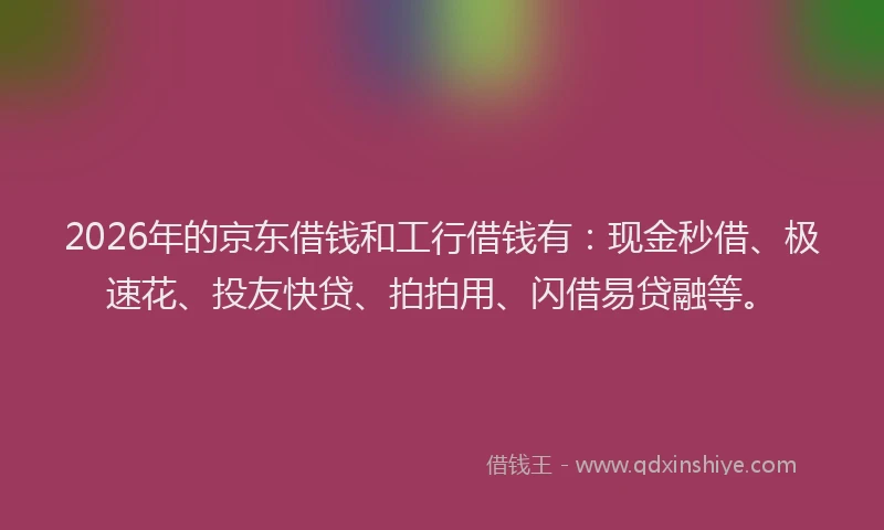 2026年的京东借钱和工行借钱有：现金秒借、极速花、投友快贷、拍拍用、闪借易贷融等。