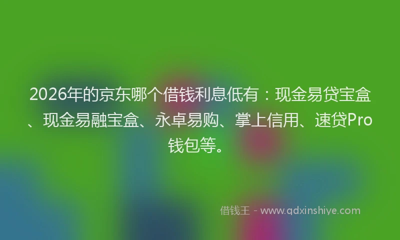 2026年的京东哪个借钱利息低有：现金易贷宝盒、现金易融宝盒、永卓易购、掌上信用、速贷Pro钱包等。