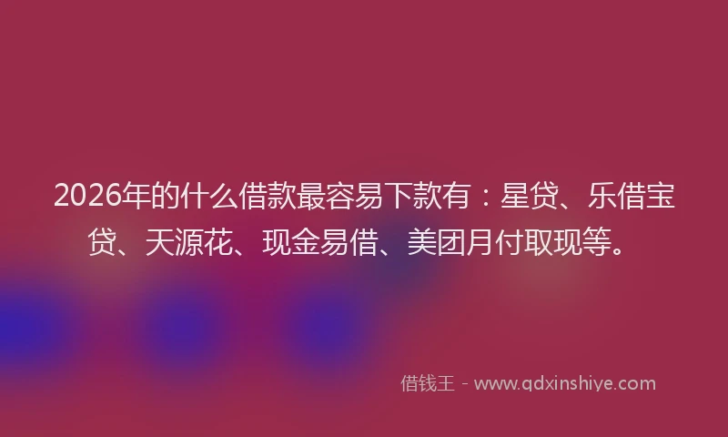 2026年的什么借款最容易下款有：星贷、乐借宝贷、天源花、现金易借、美团月付取现等。