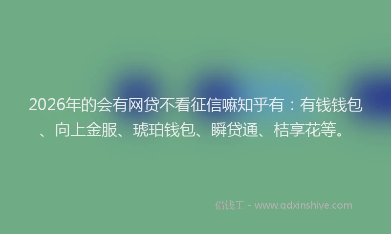 2026年的会有网贷不看征信嘛知乎有：有钱钱包、向上金服、琥珀钱包、瞬贷通、桔享花等。