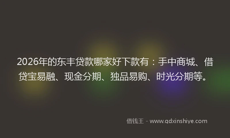 2026年的东丰贷款哪家好下款有：手中商城、借贷宝易融、现金分期、独品易购、时光分期等。