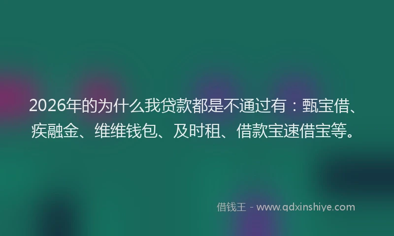 2026年的为什么我贷款都是不通过有：甄宝借、疾融金、维维钱包、及时租、借款宝速借宝等。