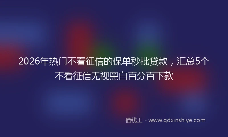 2026年热门不看征信的保单秒批贷款，汇总5个不看征信无视黑白百分百下款