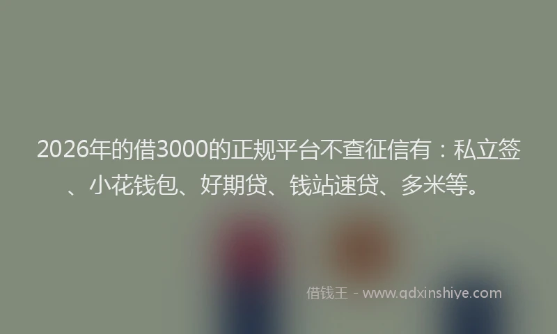2026年的借3000的正规平台不查征信有：私立签、小花钱包、好期贷、钱站速贷、多米等。