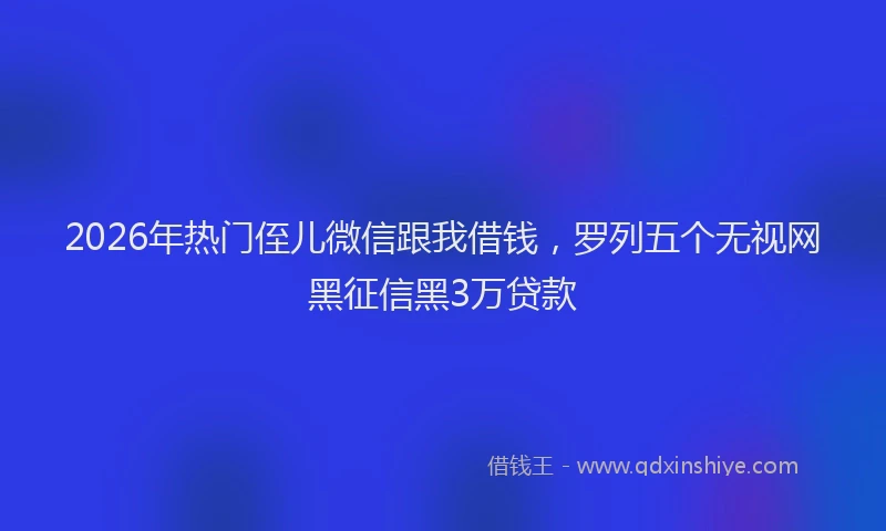 2026年热门侄儿微信跟我借钱，罗列五个无视网黑征信黑3万贷款