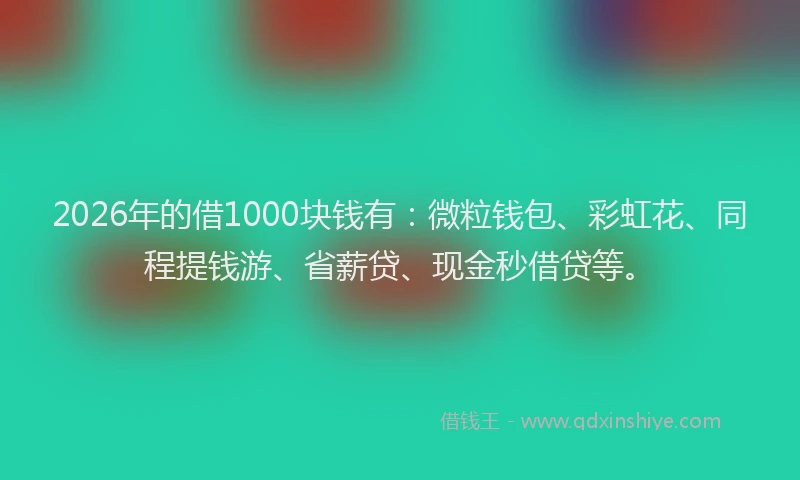 2026年的借1000块钱有：微粒钱包、彩虹花、同程提钱游、省薪贷、现金秒借贷等。